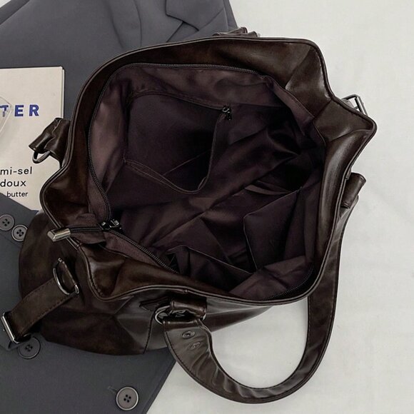 Coffee Brown Vintage Women Large Capacity Handbag - Picture 6 of 7